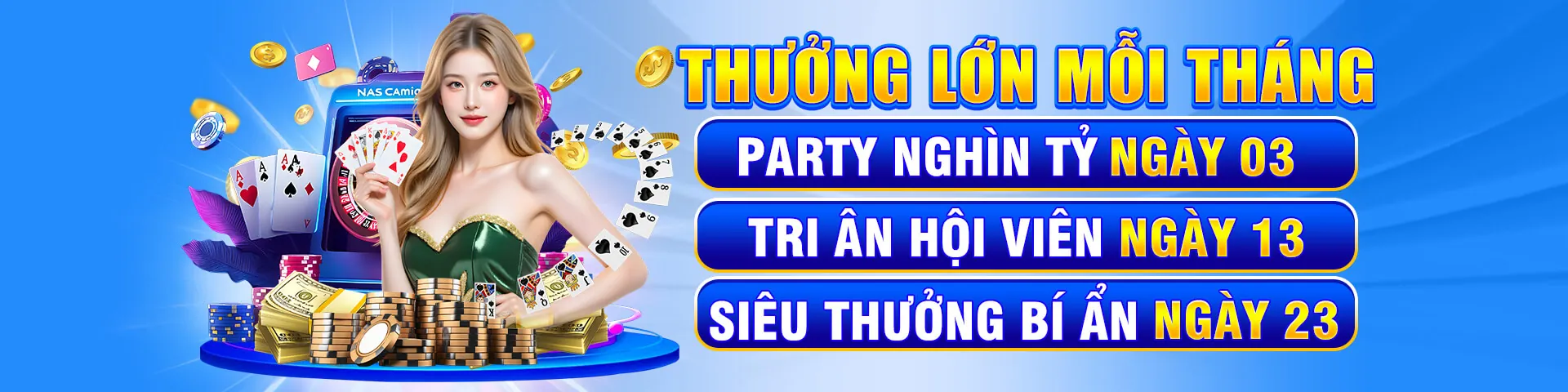 Banner chính giới thiệu các chương trình khuyến mãi Vina88 nổ hũ